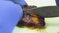 Iodine trichloride old scraped to reveal yellow color by ChemicalForce.jpg