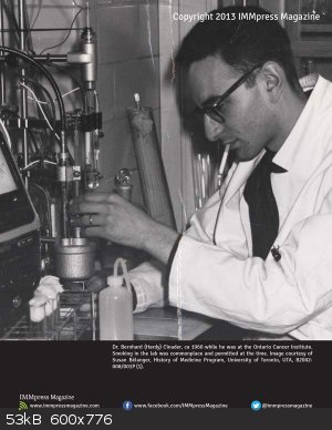 Dr Bernhard Cinader at OCI smoking in the lab 1960.jpg - 53kB